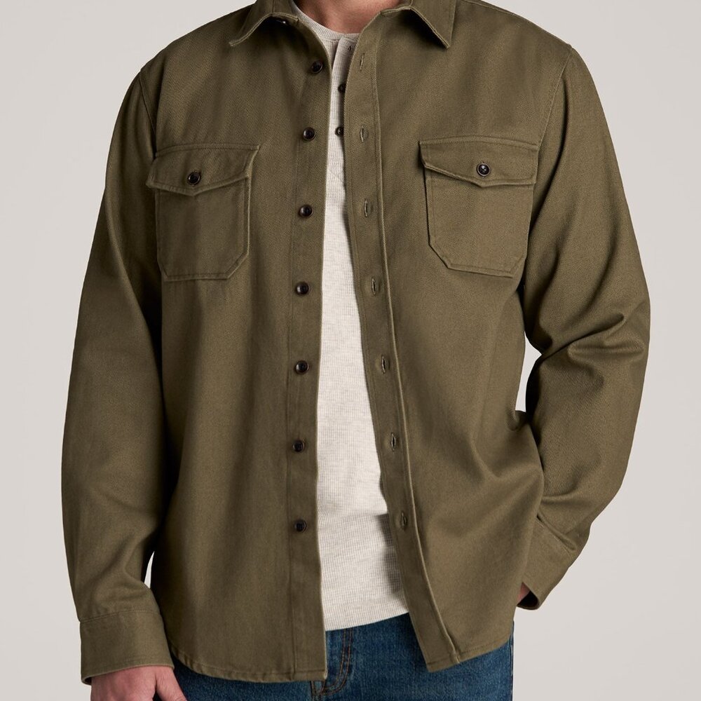 American Tall LJ&S Heavyweight Cotton Twill Overshirt for Tall Men in Vintage Mo